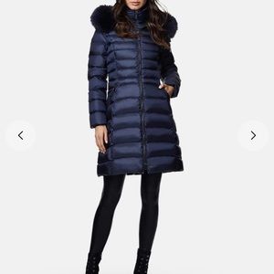 Dawn Levy Women’s Down Coat- Navy Blue, Fox Fur trim hood